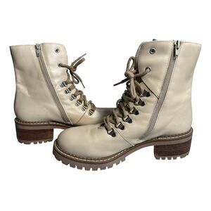 Bertuchi Sz 9.5 Genuine Leather Cream Lug Sole Lace Up Combat Boot Made in Spain